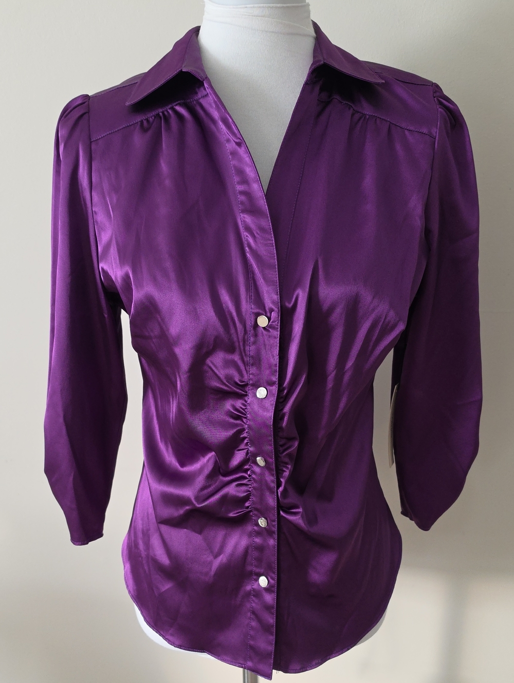 Vertigo Paris Purple Satin Button-Down Blouse